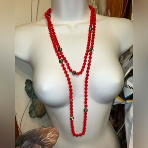 60”drop 30”Elegant Red & leopard crystal overhead Necklace beautiful vintage NW